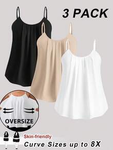 SHEIN CURVE+ 【6件/包】大码女式宽松吊带背心，黑色、白色、粉色，休闲优雅，适合日常穿着和度假，夏季/乡村/海滩度假装/沙滩装/沙滩服饰 - 彩色 - 查看 10