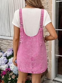 SHEIN Maternity V-Neck Sleeveless Denim Dress With Pockets, Casual - Pink - View 2