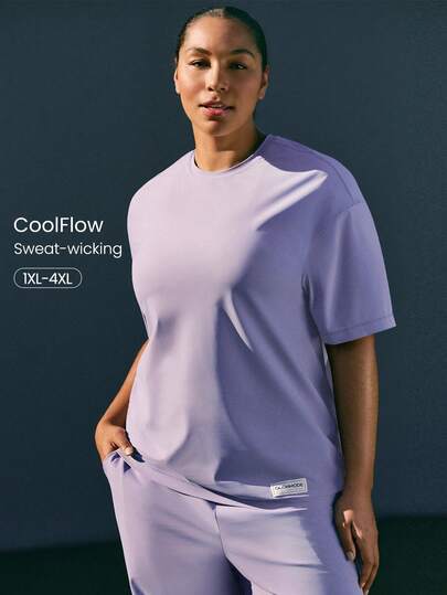 GLOWMODE Camiseta de cuello redondo de ajuste relajado, de longitud hasta las caderas, de talla grande, con enfriamiento, absorción de humedad y secado rápido, para gimnasio, estudio, uso diario y casual