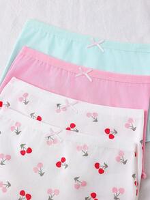 4pcs/Set Girls Comfortable Casual Underwear Set, Pink Cherry Design - Multicolor - View 5