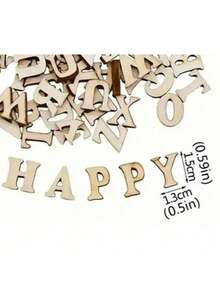 SHEIN 100/200 piezas Letras de madera vintage en color cálido con estilo inglés para manualidades caseras, DIY, decoración de fiestas, regalos y cumpleaños - Multicolor - Ver 9