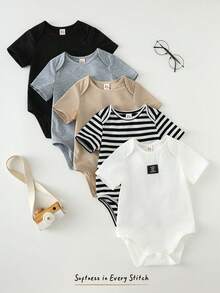 5pcs/Set Baby Boy Soft Knit Sleeveless Romper Set - Multicolor - View 3