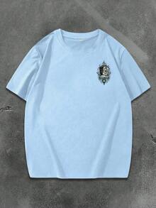 Manfinity LEGND Men's Poker Print Round Neck Short Sleeve Casual Loose T-Shirt - Baby Blue - View 2