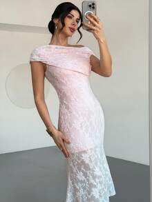 Firerie Women's Elegant Minimalist Delicate Romantic Sweet Daily Fashion Wedding Guest Birthday Party Festival Cocktail Vacation Asymmetric Bodycon Mermaid Textured Fabric Pink Mid-Length Dress - Baby Pink - View 2