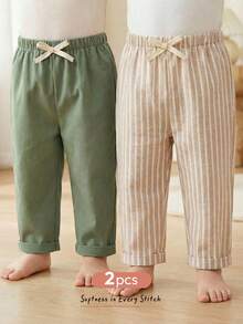 Cozy Pixies 2pcs Baby Boy Elastic Waist Pants With Decorative Ribbon - Green - View 9