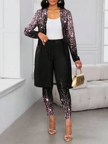 SHEIN Lady Bộ đồ nữ tay dài, kiểu dáng thường ngày, thanh lịch, đa năng, gồm 2 món. - Hồng - Xem 4