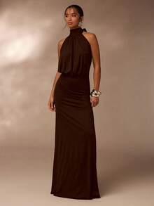 Glamine Women's Fashionable Black Backless Dress - Dark Brown - View 7