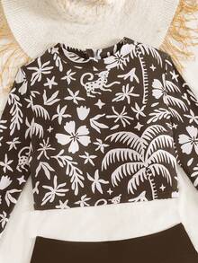 Swim SPRTY 女士夏季海滩度假随机印花吊带泳衣，长袖，短裤泳装，冲浪服 - 彩色 - 查看 6