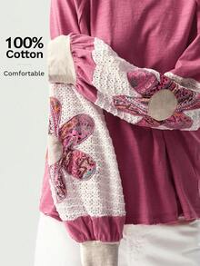 Bohemela Plus Size Colorblock Raglan Sleeve Casual T-Shirt - Multicolor - View 8