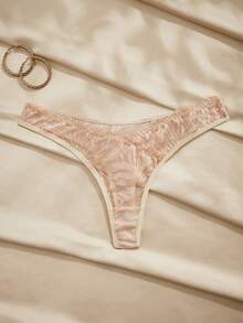 Charlaine Apricot Lace Patchwork Criss-Cross Sheer Romantic French Style Elegant Refined Women's Panties - Apricot - View 1