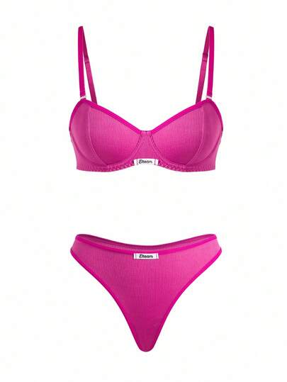 Lowkey Lull 2pcs Set Women's Underwear With Steel Rings, 1/2 Cup, Gather, Simple & Comfortable, High Elasticity, High Support