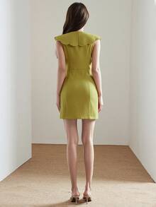 女士纯色金属单排扣时尚别致约会派对迷你连衣裙 - 芥末黃 - 查看 6