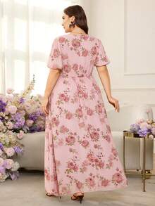 Modelyn Romantic Chiffon Floral Print Puff Sleeve A-Line Plus Size Maxi Dress, Spring/Summer - Multicolor - View 2
