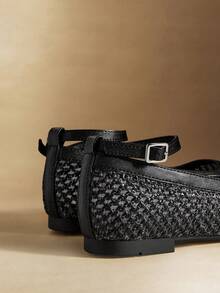 Rosivie Women Shoes Spring Summer Round Head Flat Bottom Black Ankle Strap Braided Comfortable And Breathable Women's Flat Bottom Single Shoes Holiday Style Wear Bohemian Style Western Style Music Festival Wear Party Wear Flat Bottom Women's Shoes - Black - View 4