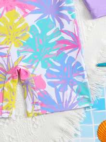 女童碎花长袖连体泳衣，休闲沙滩度假连体泳衣 - 彩色 - 查看 5