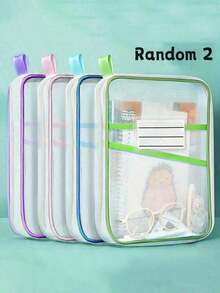 A4双层尼龙网眼收纳袋，加厚L型大容量网眼文件袋，学生便携拉链背包，带提手的科目分类袋，透明学生考试袋，文件袋，书籍作业收纳袋，适用于学校用品。 - 彩色 - 查看 16