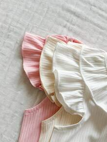 Vintaside Kids 3pcs Young Girls Minimalist Ruffle Collar Cap Sleeve Tops, Suitable For Daily Wear, Outings And Vacations, Spring/Summer - Multicolor - View 5