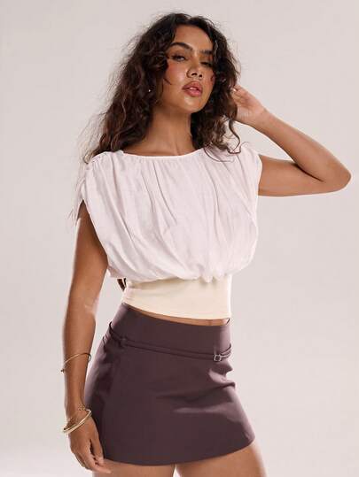 Avantive White Patching Women's Solid Color Minimalist Sleeveless Shirt, Casual Everyday Wear Graduation Wedding Guest Ormal Summer Spring Outfits For Women Festival Beach Outfits Casual Vacation Outfits Commuting For Office Work - The Minimalist Approach