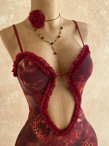 Soleia 女士时尚性感深V荷叶边连衣裙 - 彩色 - 查看 3