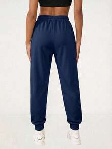 EURMUSE Plus Size Casual Versatile Heart Print Drawstring Waist Sweatpants - Blue - View 2