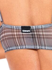 SUMWON WOMEN 网眼格纹印花内衣套装，文胸和内裤采用三角罩杯和低腰设计 - 彩色 - 查看 6