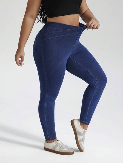SHEIN Tall CURVE Jeans de talle alto, ajuste delgado y lavado casual para tallas grandes