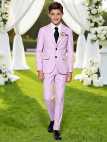 Tween Boys 2pcs Mauve Purple Formal Suit Set Elegant Woven Fabric Lapel Blazer And Pants For Homecoming Prom Wedding Events - Mauve Purple - View 9