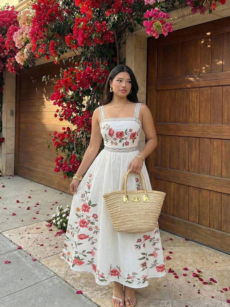 SHEIN MOD Vestido bohemio con estampado floral para mujer de talla grande, perfecto para vacaciones, romance y estilo vintage - Multicolor - Añade 1