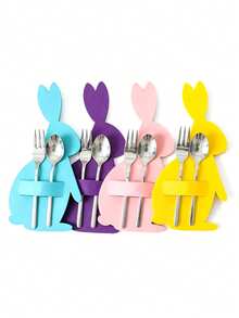 Zazumi 10pcs Easter Felt Cutlery Bag, Colorful Rabbit Cutlery Clip, Easter Placemat, Cutlery Storage Ornament Set, Spring Easter Decorative Items, Suitable For Easter Table Decoration - Multicolor - View 3