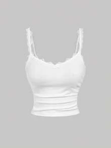 SHEIN MOD Lace Trim Sleeveless Fashion Lace Patchwork Camisole, Summer - Multicolor - View 9