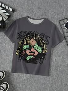 SHEIN Coolqubz Tween Boys' Fashionable Graphic Print Casual Short Sleeve Crew Neck T-Shirt, Summer - Multicolor - View 3