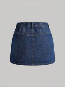 SHEIN MOD Chân váy chữ A dáng suông bằng vải denim mài, cỡ lớn, thích hợp cho mùa hè. - Rửa tối - Xem 2