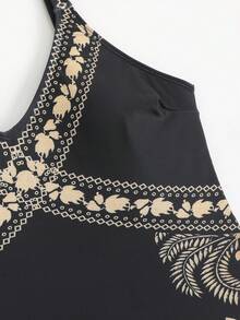 Swim Oasis 女士两件套印花性感连体泳衣，适合海滩、约会、派对、春夏穿着，高端时尚度假风 - 黑色 - 查看 6