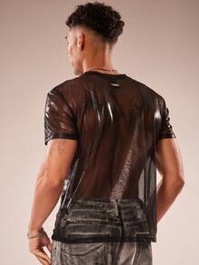 FeverCity Men's Mesh Round Neck Short Sleeve Casual T-Shirt - Black - View 2