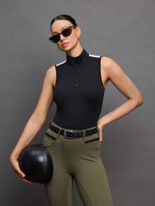 Activina Women's Black Equestrian Riding Top With White Detail And Half Zip Neckline - Black and White - View 1