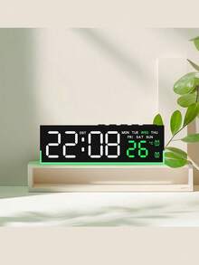 Multifunctional Atmosphere Lamp Alarm Clock, Minimalist Electronic Clock With LED Digital Display, Bedside Clock With Week, Temperature, 3 Brightness Levels, AC Powered & Battery Operated - USB or other DC connection - View 3