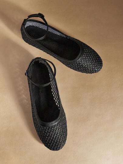 Rosivie Zapatos de mujer para primavera y verano con punta redonda, suela plana, correa de tobillo trenzada, cómodos y transpirables. Zapatos planos de estilo bohemio, occidental, para festivales de música y fiestas.