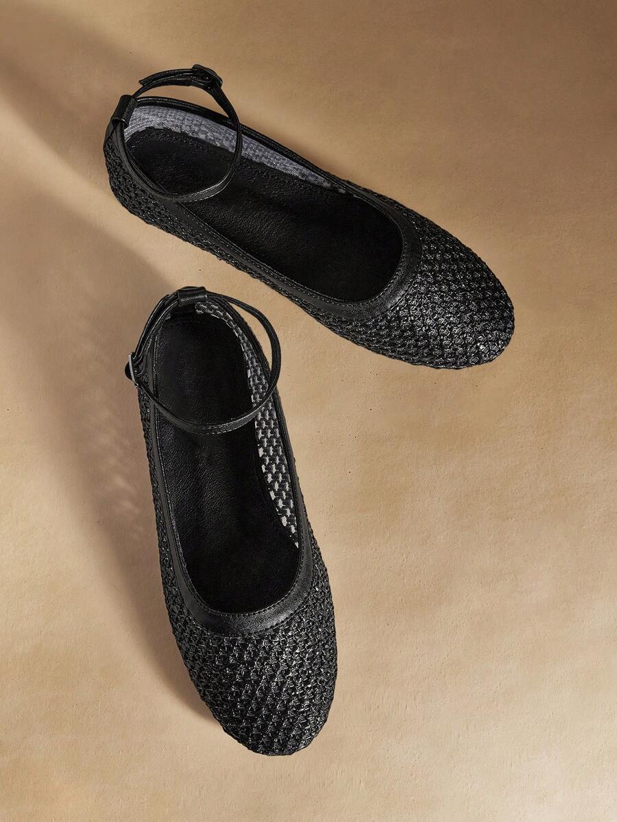 Rosivie Women Shoes Spring Summer Round Head Flat Bottom Black Ankle Strap Braided Comfortable And Breathable Women's Flat Bottom Single Shoes Holiday Style Wear Bohemian Style Western Style Music Festival Wear Party Wear Flat Bottom Women's Shoes - Black - View 1