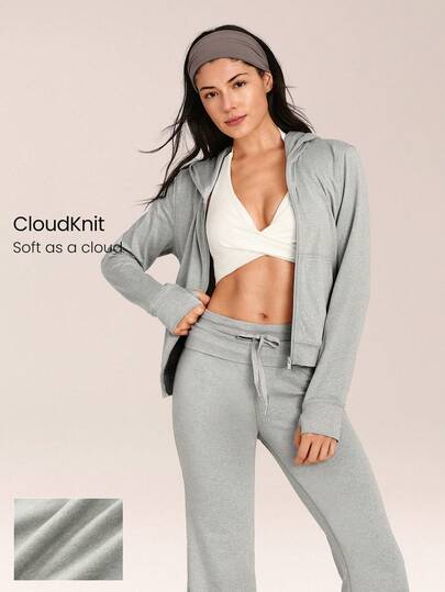 GLOWMODE CloudKnit City Chill Fitted Side Pockets Elastic Cuffs Zip-Front Hoodie Jacket Daily Casual Street Wear