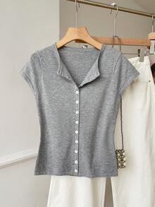 SHEIN EZwear Gray Fitted Knit Cardigan, Versatile For Commuting - Light Grey - View 6