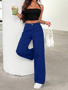 SHEIN Women Fashionable And Stylish Casual Pocket Jeans - Royal Blue - View 1