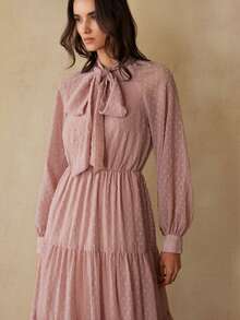 Aveloria Rosie Swiss Dot Ruffle Hem Maxi Dress With Knot - Pink - View 7