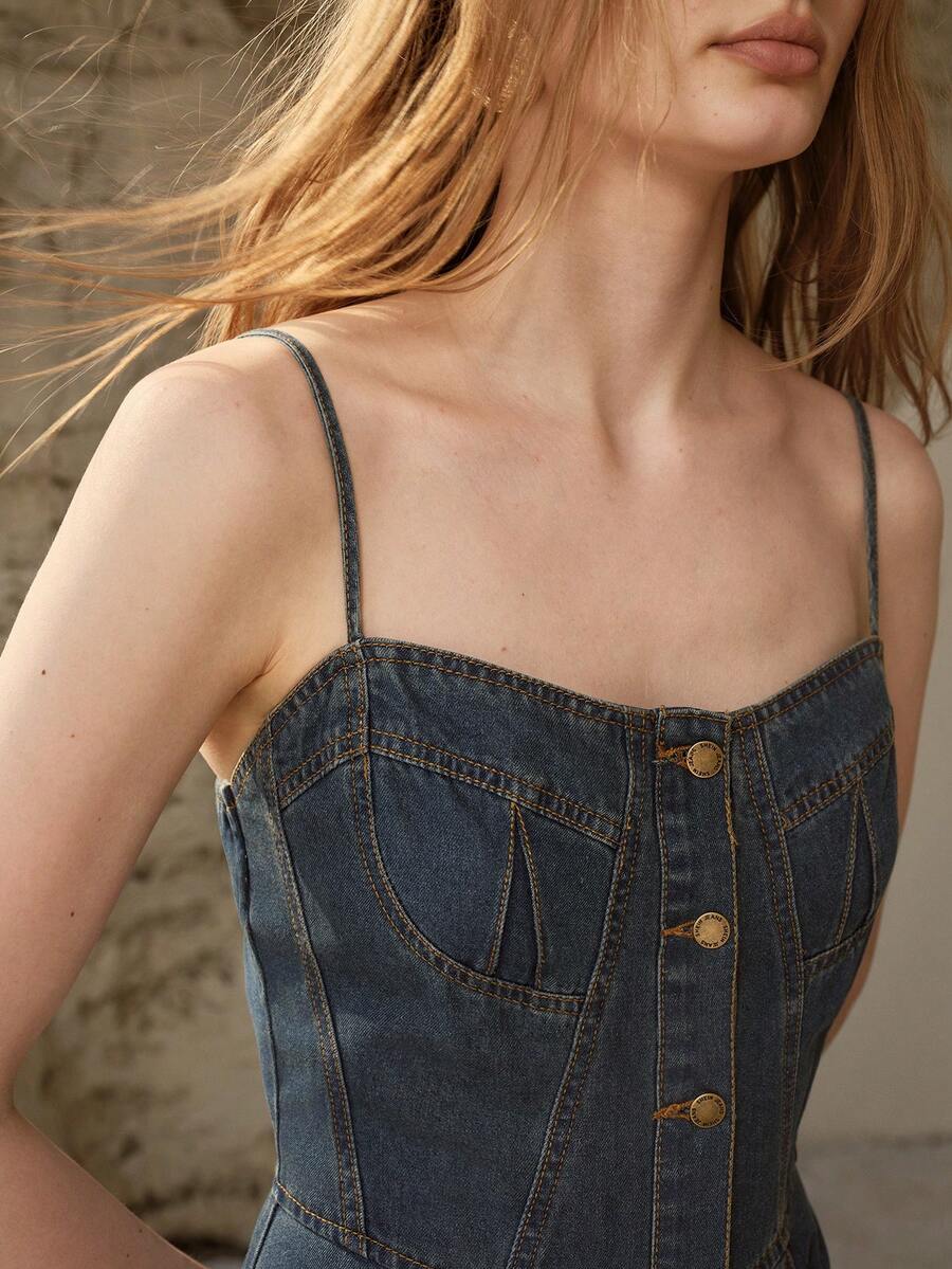 MOTF PREMIUM 修身牛仔连衣裙，春夏款 - 深色水洗藍 - 查看 2