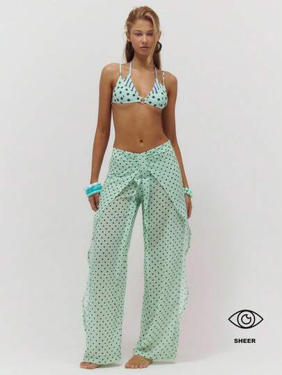 Musera Resort Polka Dot Twist Front Wide Leg Beach Trousers Summer Swim Beach Cover Up Vacation Everyday Sexy Cute Travel Bambola