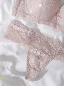 DelicateAllure Floral Lace Underwire Bra & Panty Lingerie Set - Khaki - View 6