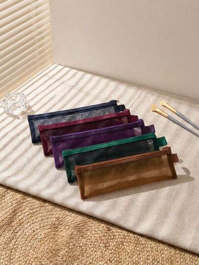 Madebyblanc 1 PC One Large Capacity Durable Nylon Mesh Transparent Visible Multi Color Makeup Brush Lipstick Multi Functional Organizer Storage Bag For Travel Daily Use Holiday Gift Birthday Cosmetics Makeup Brushes Eyebrow Pencil Eyelash Brushes Holder Cosmetic Bag