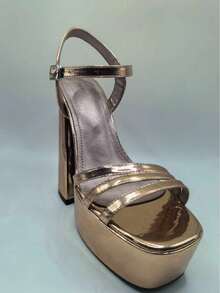 CUCCOO LuxiPop 女士高跟凉鞋，经典简约粗跟厚底高跟凉鞋，金属细带组合，性感迷人，适合夜店、派对、宴会、约会、优雅假日等场合，打造性感夜店造型，春夏季节度假必备，2000年代复古风 - 香檳色 - 查看 10