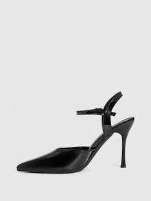 CUCCOO SZL 女鞋 女士尖头细高跟黑色踝带女式高跟单鞋 后空单鞋 时尚性感派对宴会夜店时尚简约高跟女鞋 - 靜夜黑色 - 查看 8