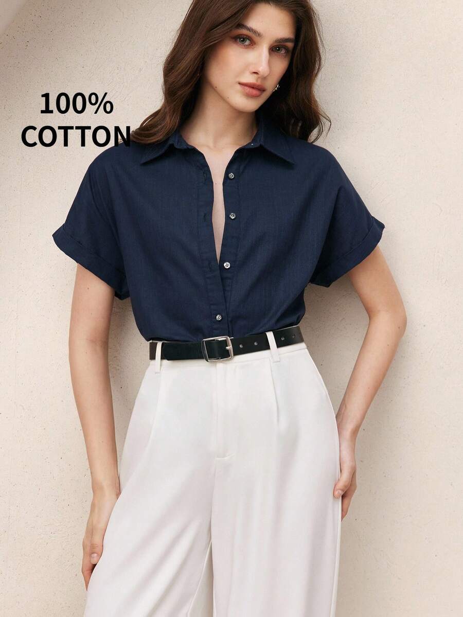 BizChic 女士百搭短袖翻领衬衫，现代优雅都市通勤日常百搭90年代复古风，适合圣诞节、新年、情人节、派对、海滩、毕业典礼、时尚、节日、假日、婚礼、约会、音乐会、早午餐、机场等场合。 - 藍色 - 查看 1