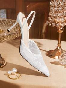 CUCCOO TILAWA Women's White Lace Mesh Pointed Toe Stiletto High Heels - Pointed Toe Wedding Party Shoes, Elegant Formal Shoes, Fashion Special Occasion Shoes, Delicate Design, Breathable Fabric, Durable Structure, Bridal Shoes - White - View 3
